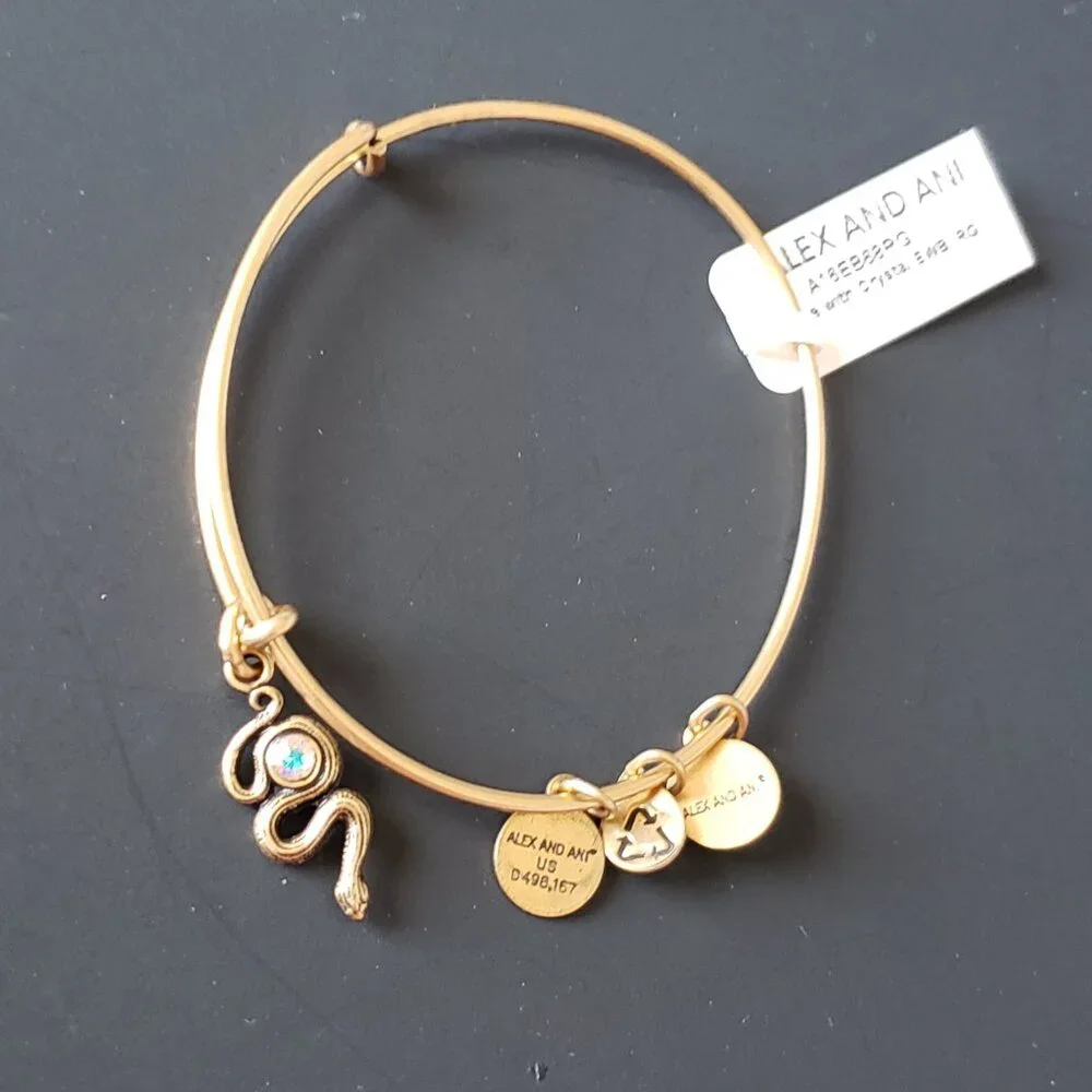 New Alex & Ani Gold Charm Snake with Crystal Bracelet Bangle 759
